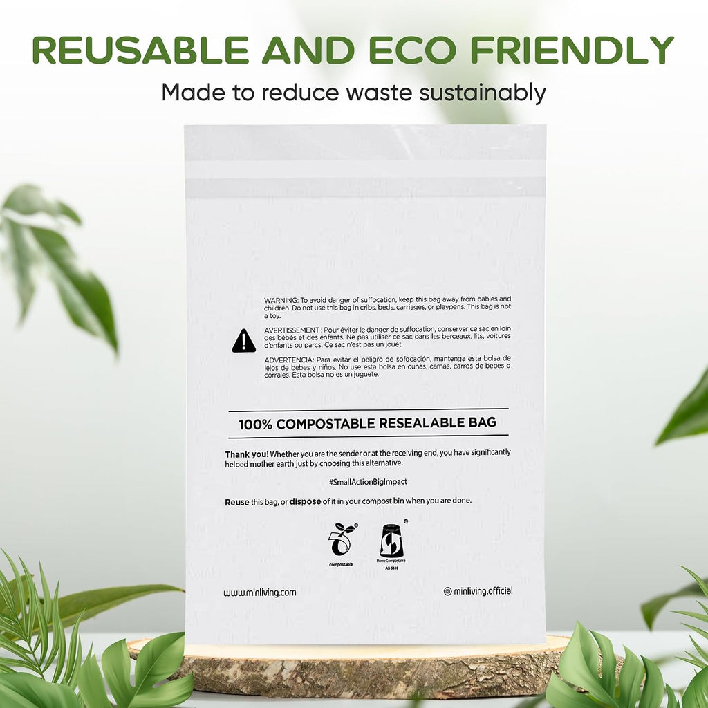 Compostable Resealable Bags – Medium 10" x 13"