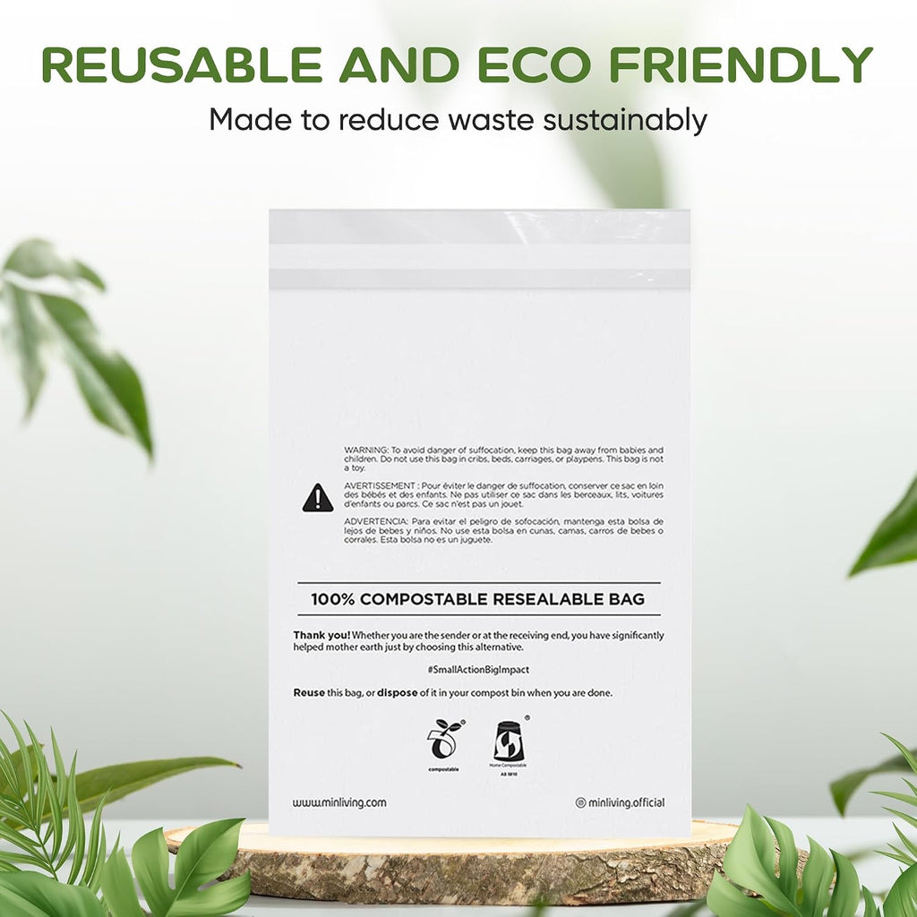 Compostable Resealable Bags – Small 6" x 9"