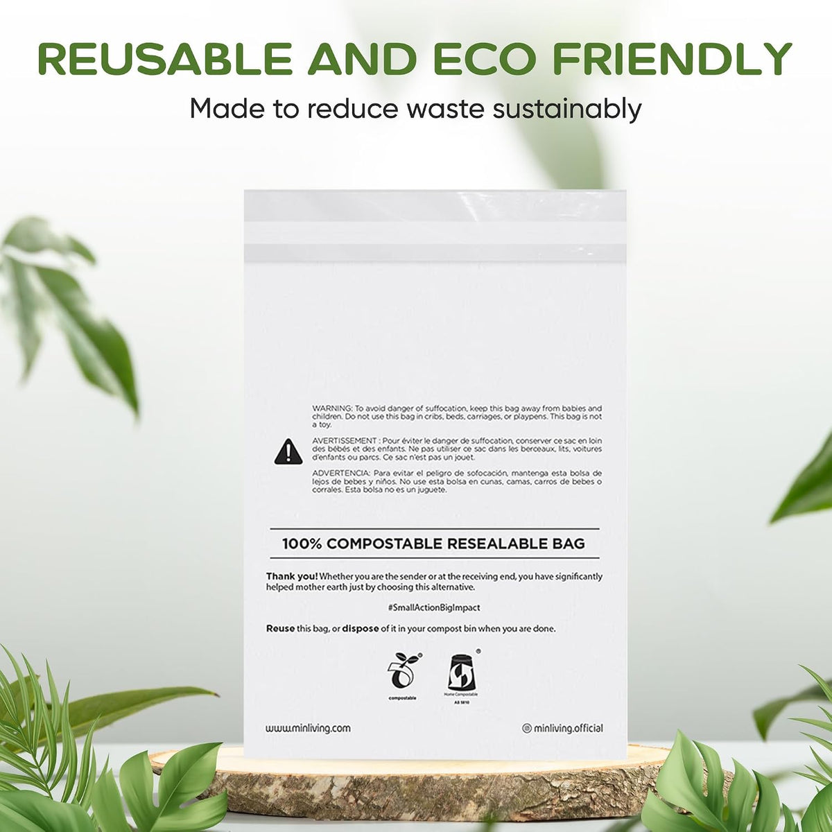 Compostable Resealable Bags – Small 6" x 9"
