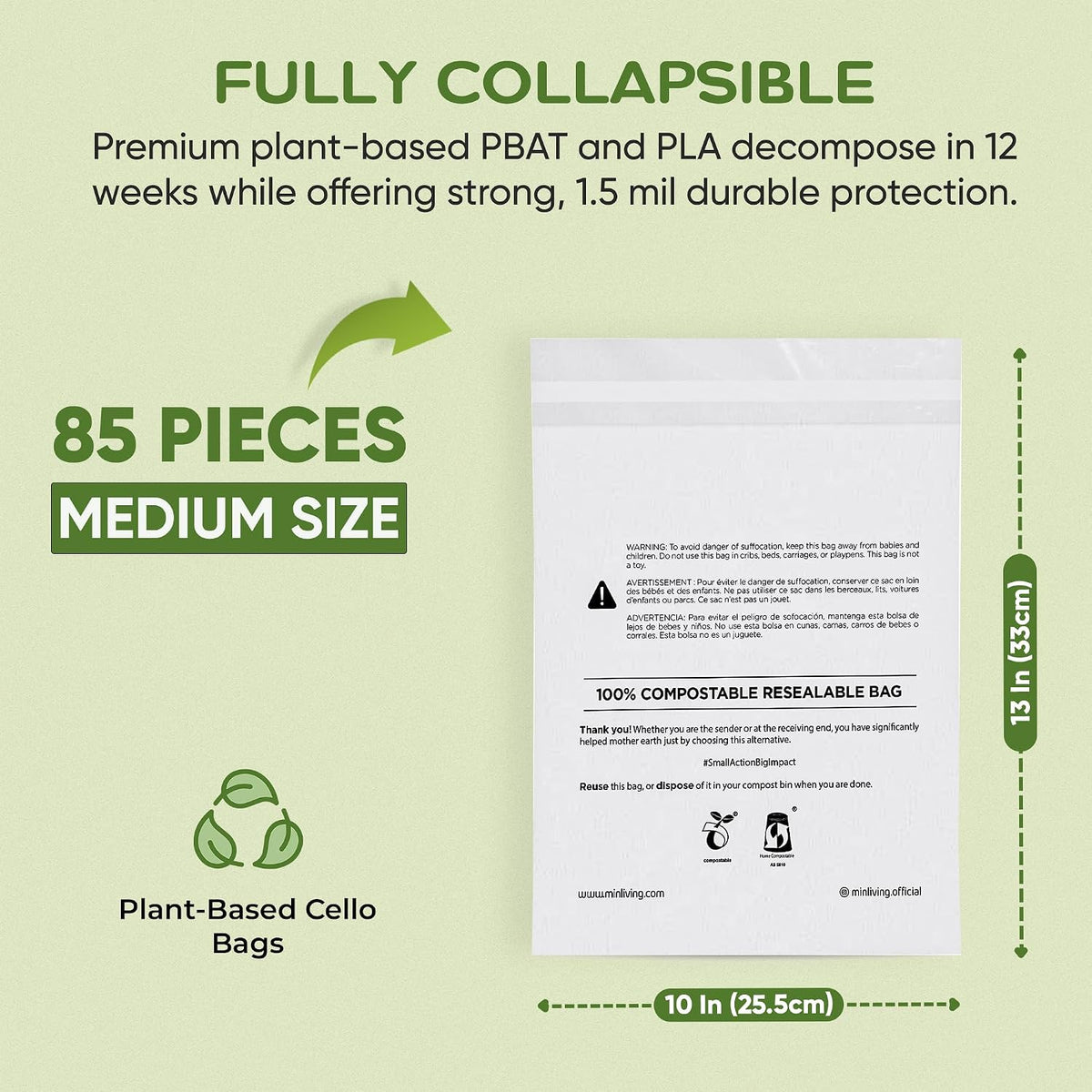 Compostable Resealable Bags – Medium 10" x 13"