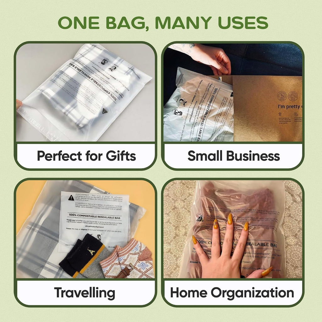 Compostable Resealable Bags – Medium 10" x 13"