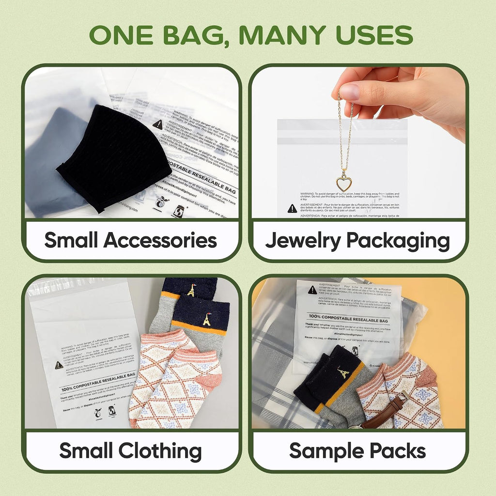 Compostable Resealable Bags – Small 6" x 9"
