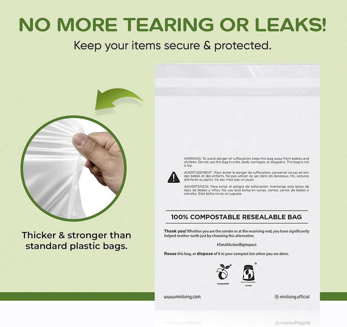 Compostable Resealable Bags – Small 6" x 9"