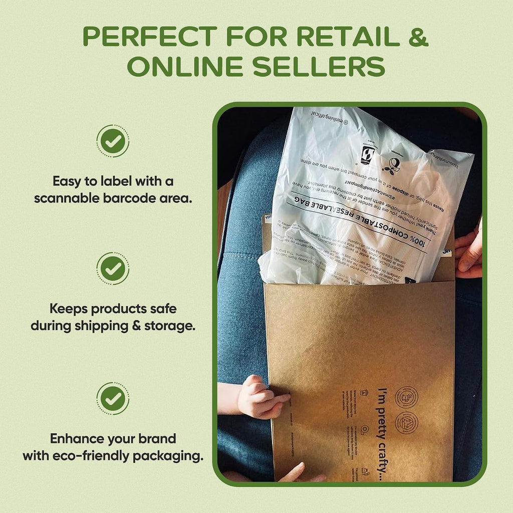Compostable Resealable Bags – Medium 10" x 13"