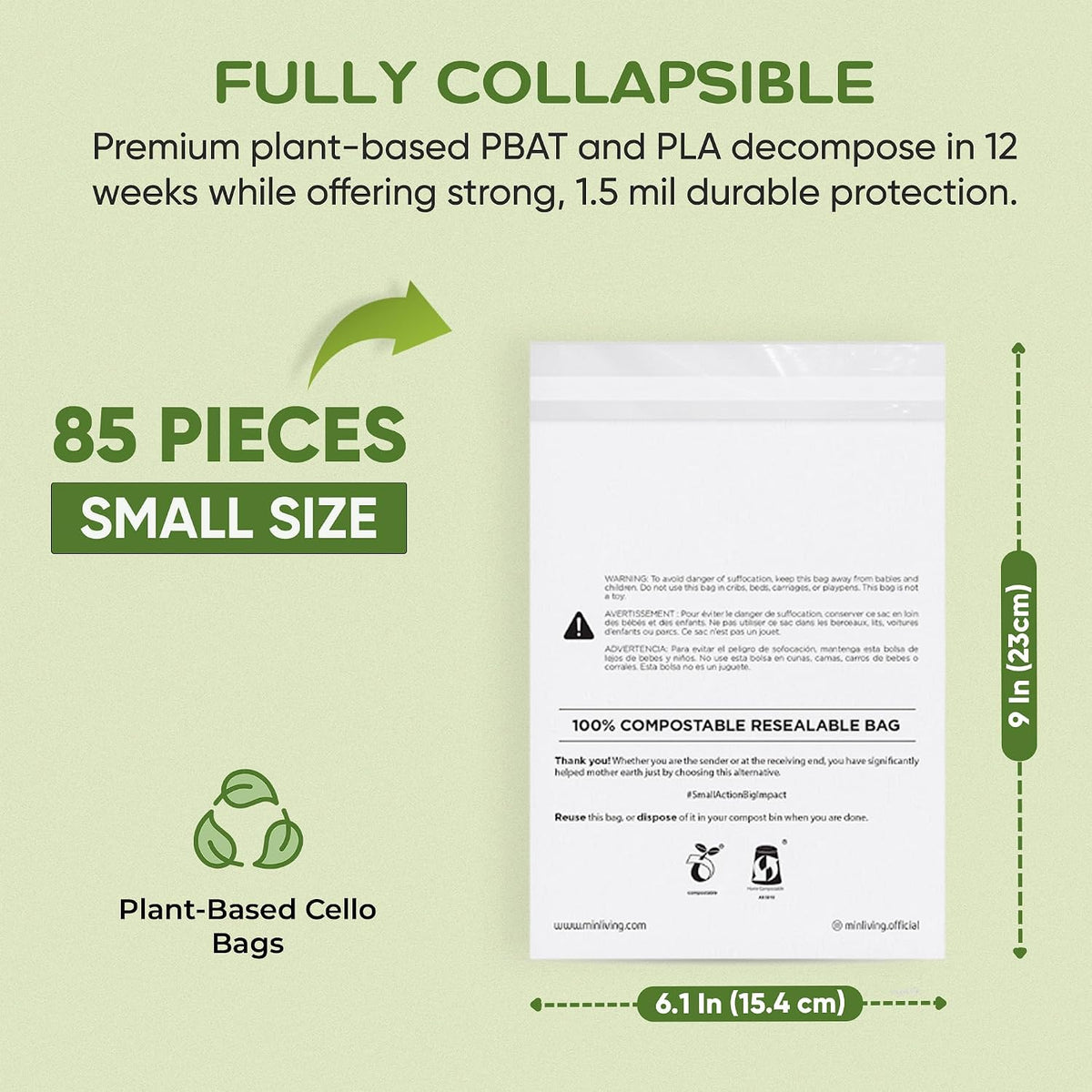Compostable Resealable Bags – Small 6" x 9"
