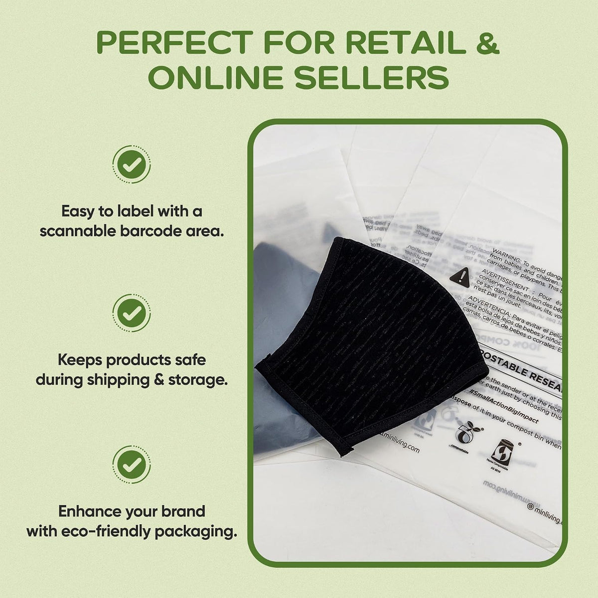 Compostable Resealable Bags – Small 6" x 9"